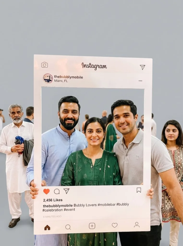 Custom Instagram selfie frame photo booth prop for weddings and events by Q Print & Events, Rawalpindi & Islamabad